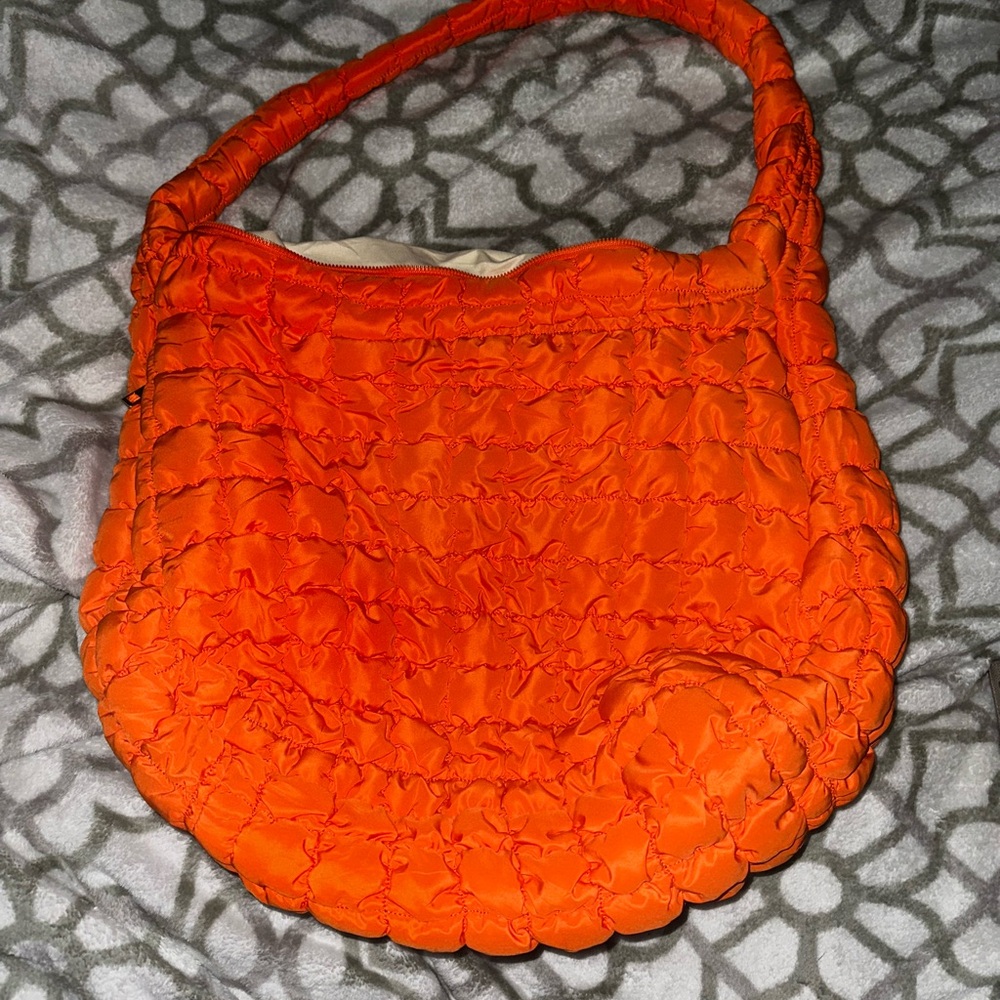 Amazon Vibrant Orange Ruffled Hobo Bag